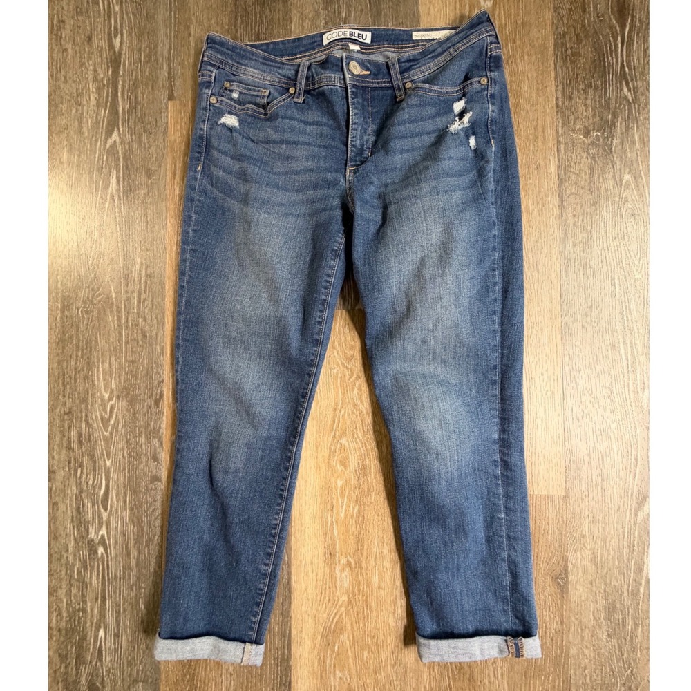 Code Bleu Weekend Jeans Womens 6 Blue Distressed Cropped Cuffed Stretch Denim